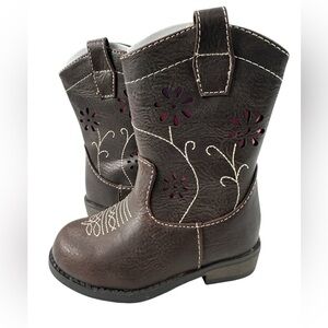 NIB Okie Dokie Isabella Brown Cowboy Boots Western Zip Pink Floral Cutout 5 M